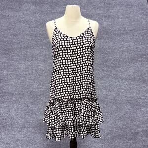 De Seprisco Dress Womens Medium Black White Polka Dot Ruffle Hem Slip Midi Style